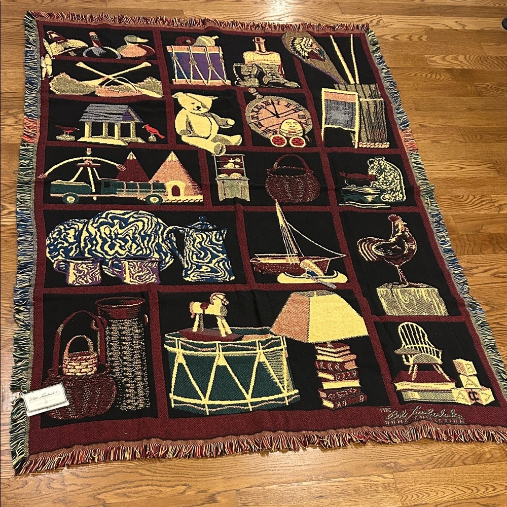 Bob Timberlake Cotton Throw /  Blanket “Toys on Bookshelf”  NEW with tags.